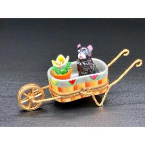 Rochard Limoges France Cat in Wheelbarrow Trinket Box Peint Main Signed w/ Box